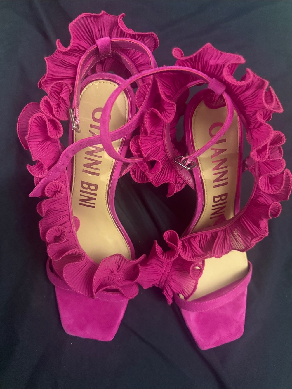 Gianni Bini Hot Pink Fuchsia Ruffle Ankle Strap Statement Heels size 10M